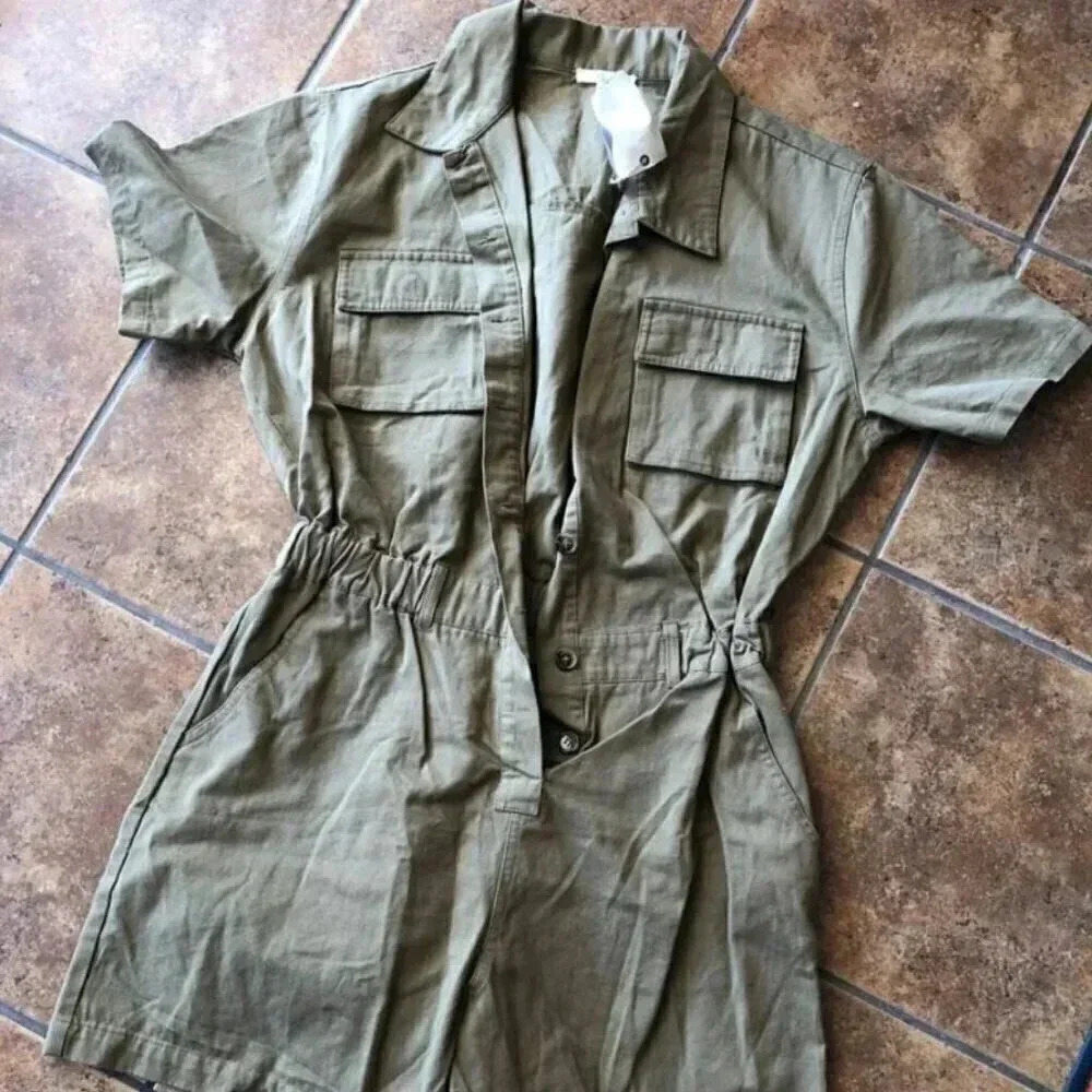 easel Olive Green Short-Sleeve Utility Romper